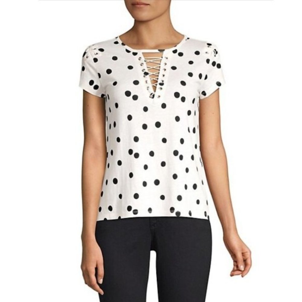 Generation Love Hugo‎ Polka Dot Lace-Up Tee White